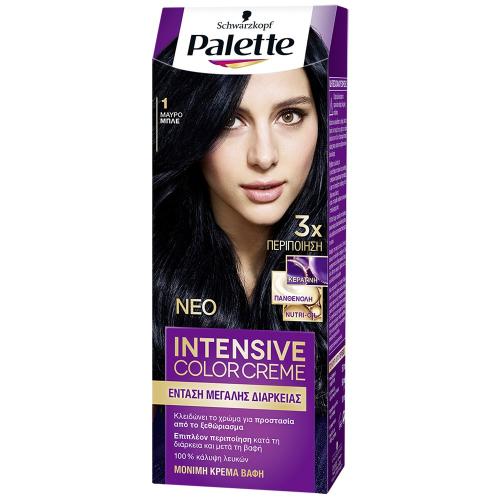 Schwarzkopf Palette Intensive Hair Color Creme Kit Μόνιμη Κρέμα Βαφή Μαλλιών για Έντονο Χρώμα Μεγάλης Διάρκειας & Περιποίηση 1 Τεμάχιο - 1 Μαύρο Μπλε